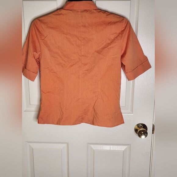 New York & Company M Orange Cotton Blend Shrtslvs Pockets Buttons Up Women Shirt - Picture 10 of 10